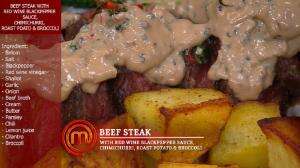 Beef Steak With Red Wine Blackpepper Sauce, Chimichurri, Roast Potato & Broccoli Ala Faiz - MasterChef Season 7