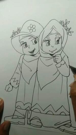 Cara Menggambar Anak-Anak Kartun Muslimah