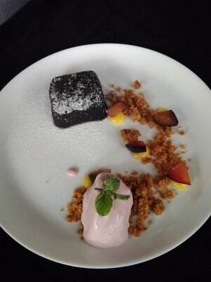 special steamed lava cake with almond crumb, lemon curd and plum cream #onlineauditionmci9