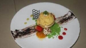 Choux Craqueline with Diplomat Cream Galendo, Lemon Saus, Strawberry Saus and Manggo Compote.