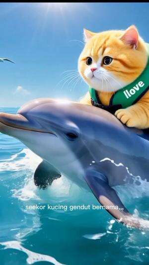 seperti naik jetsky  #kucinglucu #kucing#bermain bersama lumba lumba # bermain  dilaut