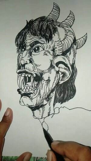 Yuk Belajar Menggambar Setan Bertanduk Bangkit Dari Kubur 