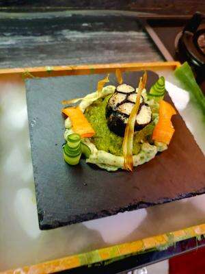 smoke bomb!! mosaic tilapia salsa verde mashed potato and pickle carrot