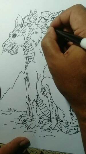 Menggambar Monster Harimau Berkepala Dua