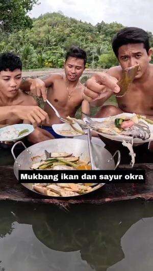 Mukbang ikan laut dan sayur okra  #Mukbang 