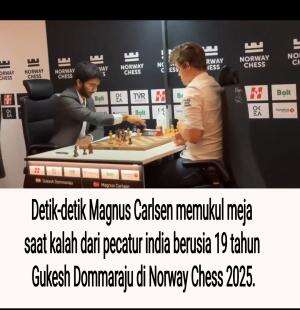 Detik-detik Magnus Carlsen memukul meja saat kalah dari pecatur india berusia 19 tahun Gukesh Dommaraju di Norway Chess 2025.