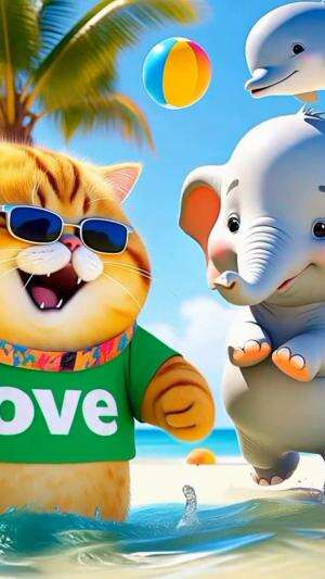 play with dolphins and cute elephants #bernyanyi #kucing lucu#cat# lagu po po po