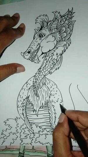 Yuk belajar Menggambar Predator Naga Berbadan Ikan Guys 