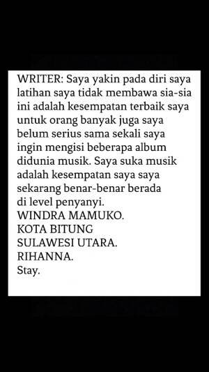 IDOL_XII WINDRA MAMUKO 27 TAHUN KOTA BITUNG SULAWESI UTARA VERSI REGULERS RIHANNA Stay Project is 100% finish and delicious in my instagram