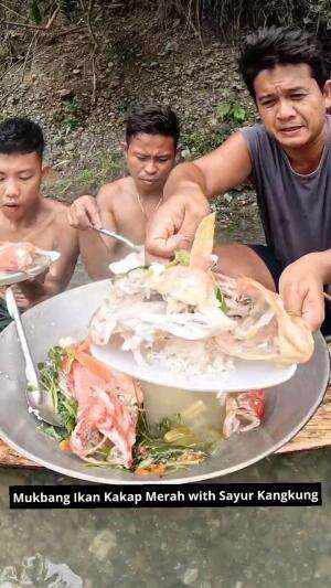 Mukbang Ikan Kakap Merah with Sayur Kangkung #Mukbang #kakapmerah #kakapputih #kakap #ikankakap #rujakkangkung #RCTIPlus 
