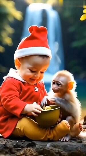 baby dan anak monyet sedang main #masih sempet sempetnya si monyet  #Lagi mam pisang  #videolucu  #bayiajaib 