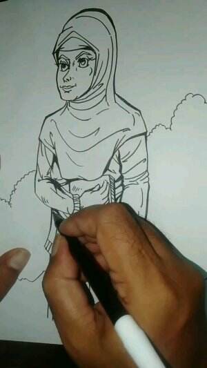 CARA MENGGAMBAR WANITA BERHIJAB