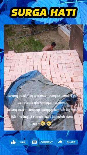 Bapak ini sendirian bongkar muatan batu bata satu bak penuh, agar bisa dapat uang lebih banyak untuk berobat istrinya.