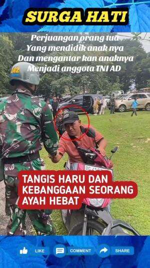 Bapak ini tak mampu menahan air mata, saat melihat putranya berhasil menjadi anggota TNI.