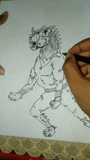 Menggambar Monster Harimau Bertanduk