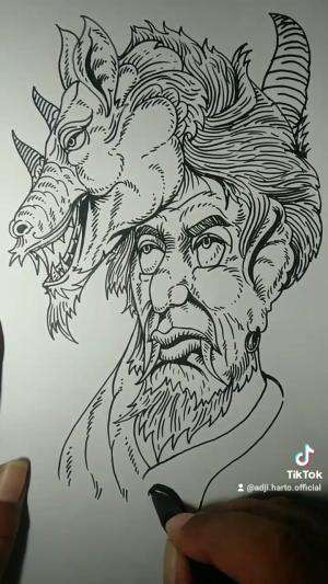 Adji Harto Offficial Menggambar Manusia Anjing Bertanduk