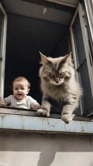 kucing menyelamatkan bayi yang hampir terjatuh dari apartemen  #kucing  #bayi 