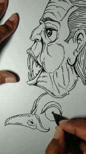 Menggambar Manusia dan Burung Monster 
