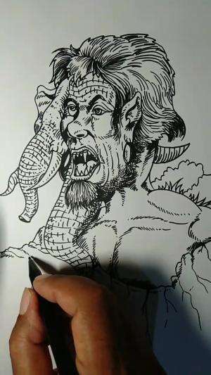 Menggambar Monster Manusia Gajah Jin Kafir