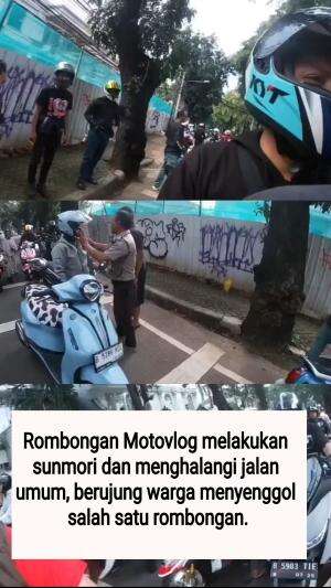 Rombongan Motovlog melakukan sunmori dan menghalangi jalan umum, berujung warga menyenggol salah satu rombongan.