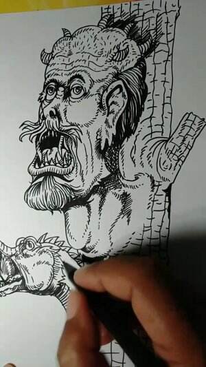 Menggambar Monster Setan Pohon dan Monster Ular 