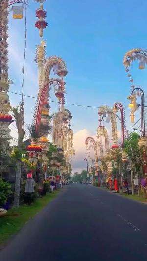 Penjor sudah mulai berdiri menyambut hari raya galungan, hari perayaan kemenangan Dharma (kebenaran, kebaikan) melawan Adharma (kejahatan, k