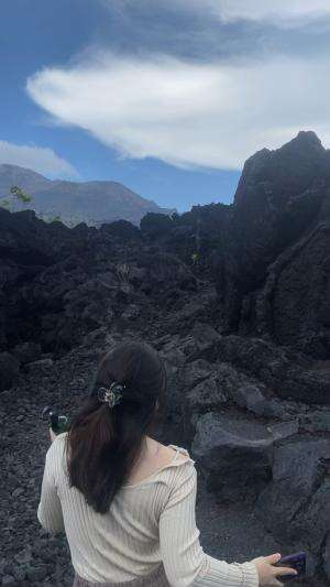 Black Lava,  Bali.  Tumbuh bunga yang lupa namanya