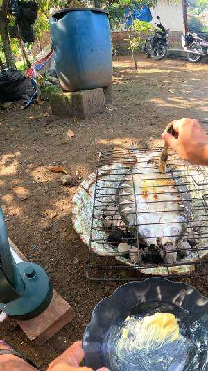 bakar ikan hasil menjaring semalam