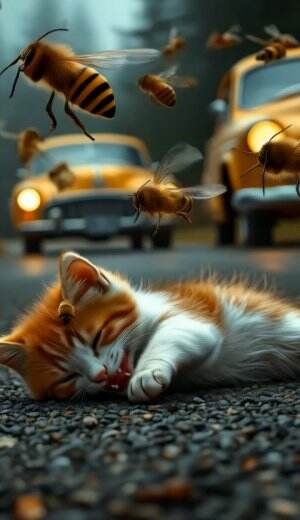 anak kucing disengat ribuan lebah  #cat  #ai #anime  