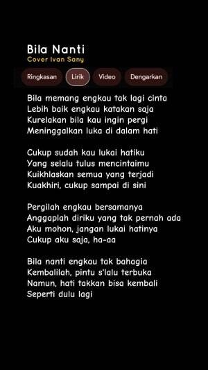 LIRIK LAGU BILA NANTI - NABILA MAHARANI (Pergilah engkau bersamanya | Cukup sudah kau lukai hatiku) Cover Ivan Sany