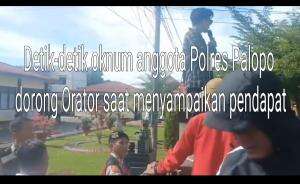 Detik-detik oknum anggota Polres Palopo dorong Orator saat menyampaikan pendapat, hingga jatuh dan terbentur lampu pagar sampai pecah.