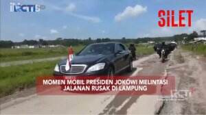 Viral! Mobil Presiden Jokowi Nyangkut Di Jalan Rusak Lampung