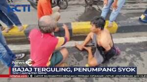 Diduga Mabuk, Kendaraan Bajaj Terguling Dan Supir Melarikan Diri