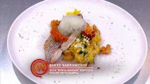 Baked Barramundi With "Bubur Manado" Risotto Dan Shrimp Paste Sambal Ala Audrey - MasterChef Season 7