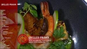 Grilled Prawn With Mushroom, Corn & Asian Green Chili Gazpacho Ala Audrey - MasterChef Season 7