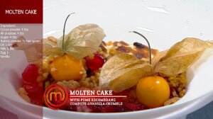 Molten Cake With Pome Kecombrang Compote & Vanilla Crumble Dessert Ala Clava - MasterChef Season 7