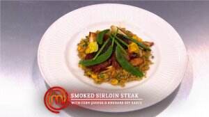 Smoked Sirloin Steak with Corn Quinoa & Rhubarb Soy Sauce Ala Jerry - MasterChef Season 7