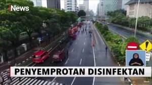 Ruas Jalan Protokol DKI Dilakukan Penyemprotan Disinfektan