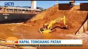 Kapal Tongkang Patah! Muatan Tanah Nikel Milik PT Antam Tumpah