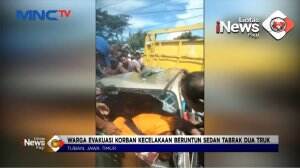 Mobil Sedan Tabrak Dua Truk