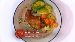 Rabbit Stew With Mushroom Roasted Roots And Saute Brussels Sprout Ala Audrey Dan Burung Puyuh Bumbu Kuning Dengan Puree Kentang Jagung Dan Daun Ubi Tumis Ala Je