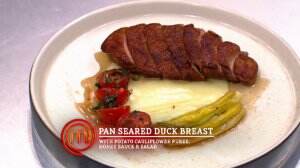 Pan Seared Duck Breast with Potato Cauliflower Puree, Honey Sauce & Salad Ala Faiz - MasterChef Season 7