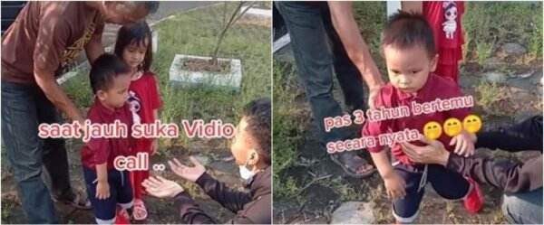 Momen balita usia 3 tahun pertama kali bertemu ayah, bikin haru