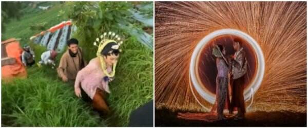 Prewedding penuh perjuangan, pasangan daki bukit pakai baju pengantin