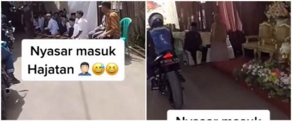 Lewati jalan kampung, pemotor ini malah nyasar ke acara hajatan