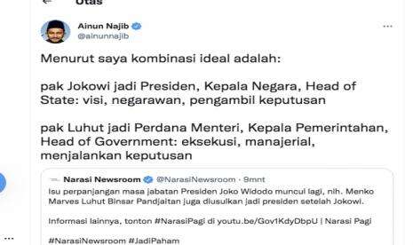 Ramai Soal Tiga Periode, Ainun Najib: Jokowi Presiden Luhut Perdana Menteri