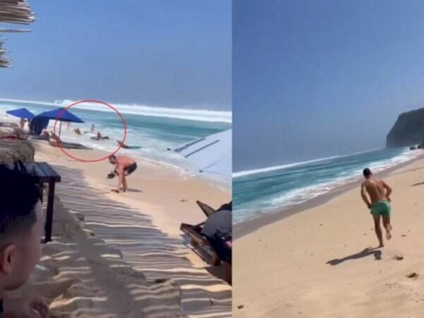 Detik-detik Turis Asing di Bali Terseret Ombak Gelombang Tinggi Saat Rob Menggila