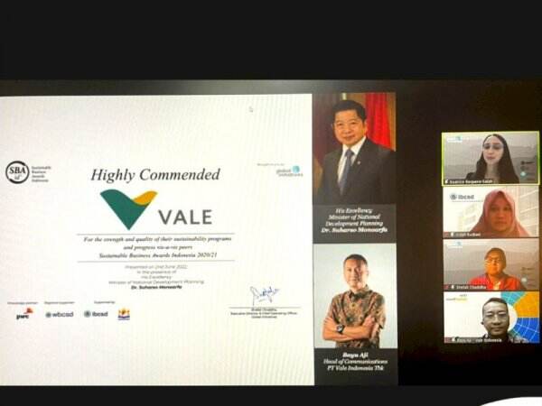 PT Vale Raih Penghargaan SBA Kategori Sangat Terpuji 2022