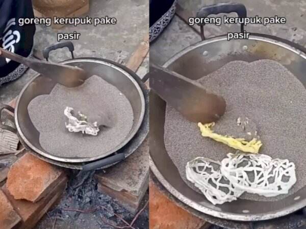 Viral Wanita Goreng Kerupuk Pakai Pasir, Netizen: Resep Kuno dan Hemat Minyak