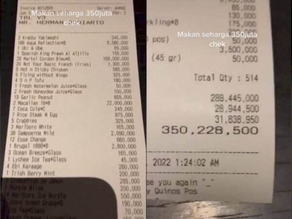 Viral, Bil Makan Seharga Rp350 Juta, Warganet Salfok sama Nama Minuman bak Judul Puisi
